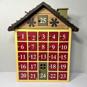 Wooden Christmas Advent Calendar House 25 Day Countdown Red Yellow Green 14in